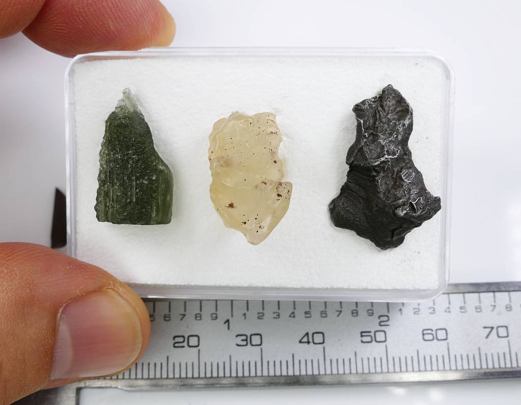 Mening auroch ost Moldavite|Meteorite|Libyan Desert Glass Collector´s starter set 3 PCS with  COA