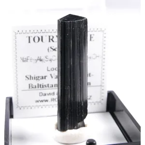 BLACK TOURMALINE SCHORL  - SHIGAR VALLEY, PAKISTAN | PERKY BOX & LABEL (© ROCKSHOP.CZ) | Buy at $25