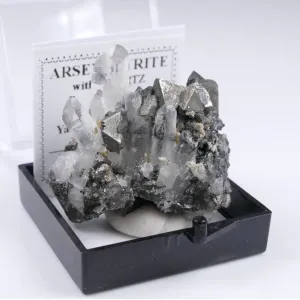 QUARTZ, ARSENOPYRITE - YAOGANGXIAN MINE, CHINA | 33 X 31 X 16 MM  | PERKY BOX & LABEL (© ROCKSHOP.CZ) | Buy at $35
