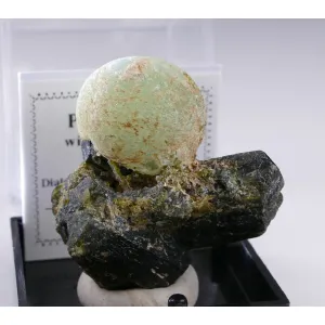 PREHNITE ON EPIDOTE - DIAKON ,MALI | 30 X 34 X 22 MM | PERKY BOX & LABEL (© ROCKSHOP.CZ) | Buy at $36
