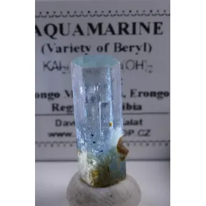 AQUAMARINE 1.69 GRAM TOP GEM BLUE CRYSTAL - ERONGO,NAMIBIA | 20 X 7 X 6 MM | PERKY BOX & LABEL (© ROCKSHOP.CZ) | Buy at $79