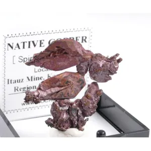 NATIVE COPPER SPINEL LAW TWIN -  ITAUZ MINE, KAZAKHSTAN | 26 X 24 X 4 MM | PERKY BOX & LABEL (© ROCKSHOP.CZ) | Buy at $89