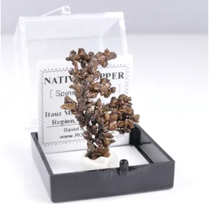 NATIVE COPPER SPINEL LAW TWIN -  ITAUZ MINE, KAZAKHSTAN | 34 X 22 X 4 MM  | PERKY BOX & LABEL (© ROCKSHOP.CZ) | Buy at $29.95