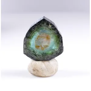 BLUE-GREEN WATERMELONE TOURMALINE RAW CRYSTAL SLICE 29 CTS - OTJUA MINE, NAMIBIA  | PERKY BOX & LABEL (© ROCKSHOP.CZ) | Buy at $87